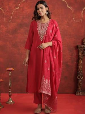 Women Ethnic Motifs Embroidered Regular Thread Work Kurta with Trousers & With Dupatta 7