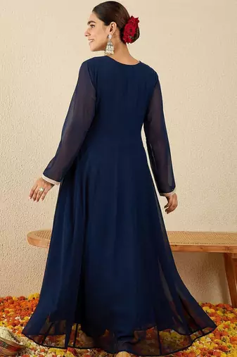 Women Ethnic Motifs Embroidered Panelled Thread Work Kurta with Trousers