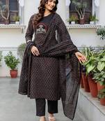 Women Ethnic Motifs Printed Regular Thread Work Pure Cotton Kurta with Trousers & With Dupatta