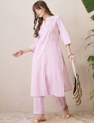 Women Floral Embroidered Regular Thread Work Pure Cotton Kurta with Trousers 1
