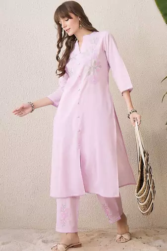 Women Floral Embroidered Regular Thread Work Pure Cotton Kurta with Trousers