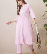 Women Floral Embroidered Regular Thread Work Pure Cotton Kurta with Trousers