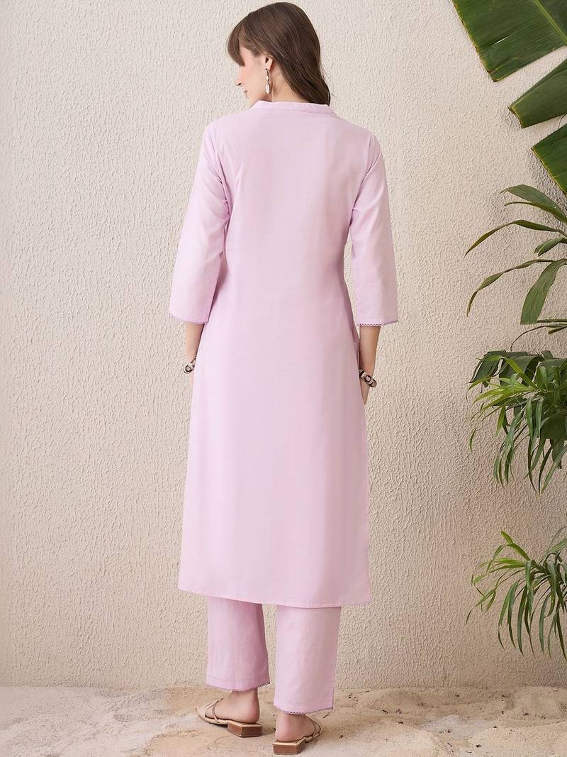 Women Floral Embroidered Regular Thread Work Pure Cotton Kurta with Trousers