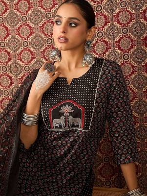 Women Ethnic Motifs Printed Regular Thread Work Pure Cotton Kurta with Trousers & With Dupatta 3