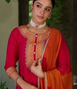 Women Ethnic Motifs Embroidered Regular Kurta with Trousers & With Dupatta