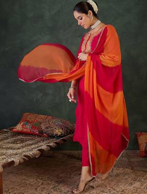 Women Ethnic Motifs Embroidered Regular Kurta with Trousers & With Dupatta 2