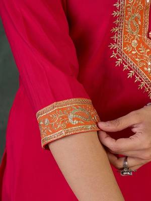 Women Ethnic Motifs Embroidered Regular Kurta with Trousers & With Dupatta 4
