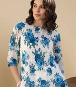 Women Floral Printed Pleated Pure Cotton Kurta with Trousers