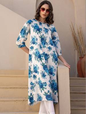 Women Floral Printed Pleated Pure Cotton Kurta with Trousers 2