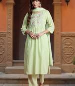 Women Floral Embroidered Regular Thread Work Pure Cotton Kurta with Trousers & With Dupatta