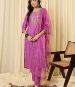 Women Ethnic Motifs Embroidered Regular Thread Work Kurta with Trousers & With Dupatta
