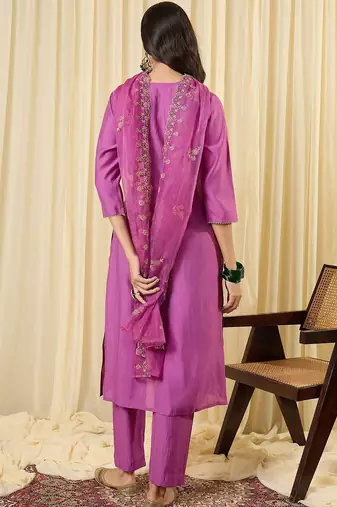 Women Ethnic Motifs Embroidered Regular Thread Work Kurta with Trousers & With Dupatta