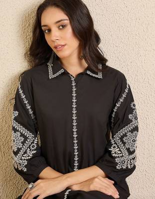 Women Ethnic Motifs Embroidered Regular Thread Work Pure Cotton Kurta with Trousers 6