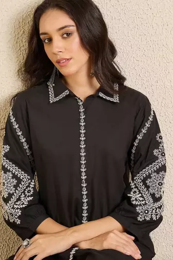 Women Ethnic Motifs Embroidered Regular Thread Work Pure Cotton Kurta with Trousers