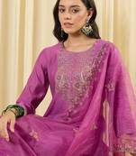 Women Ethnic Motifs Embroidered Regular Thread Work Kurta with Trousers & With Dupatta