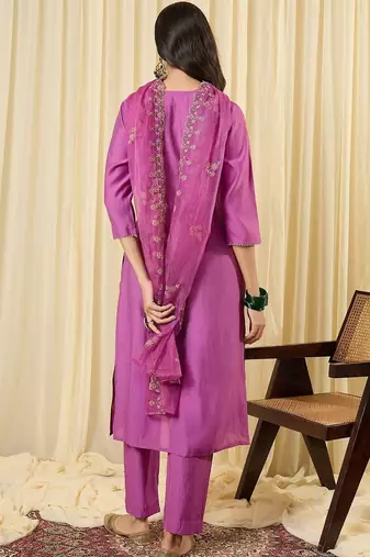 Women Ethnic Motifs Embroidered Regular Thread Work Kurta with Trousers & With Dupatta