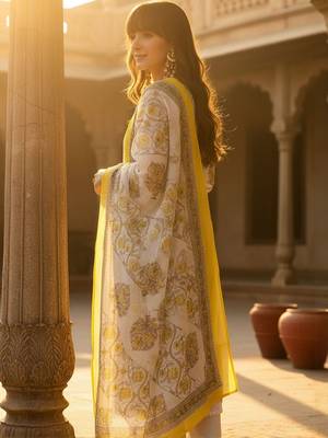Ethnic Motifs Printed Regular Pure Cotton Straight Kurta With Trousers & Dupatta 2