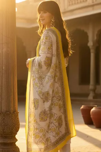Ethnic Motifs Printed Regular Pure Cotton Straight Kurta With Trousers & Dupatta