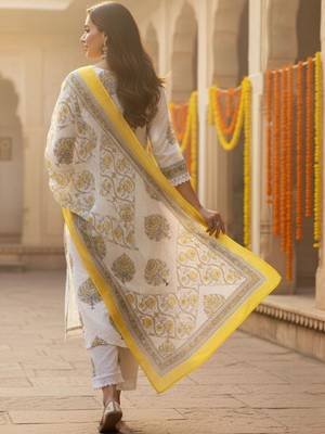 Ethnic Motifs Printed Regular Pure Cotton Straight Kurta With Trousers & Dupatta 5