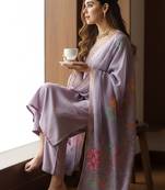 Floral Printed Thread Work Straight Kurta With Trousers & Dupatta
