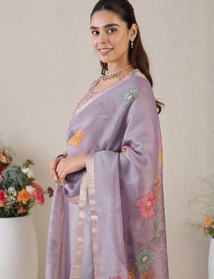 Floral Printed Thread Work Straight Kurta With Trousers & Dupatta 4