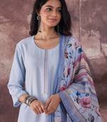 Self Design Regular Thread Work Kurta With Trousers & Dupatta