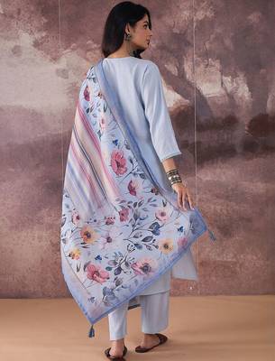 Self Design Regular Thread Work Kurta With Trousers & Dupatta 3