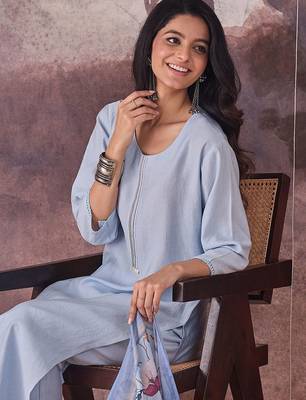 Self Design Regular Thread Work Kurta With Trousers & Dupatta 4
