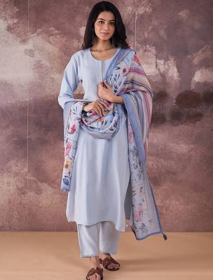 Self Design Regular Thread Work Kurta With Trousers & Dupatta 5