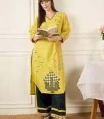 Floral Printed Thread Work Pure Cotton Kurta With Palazzos