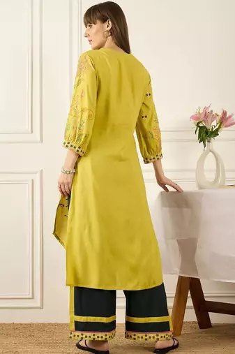 Floral Printed Thread Work Pure Cotton Kurta With Palazzos
