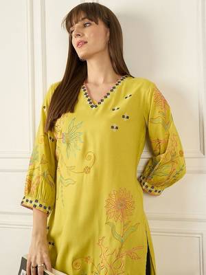 Floral Printed Thread Work Pure Cotton Kurta With Palazzos 6