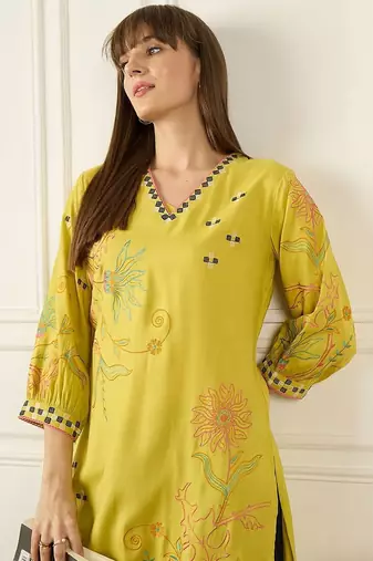 Floral Printed Thread Work Pure Cotton Kurta With Palazzos