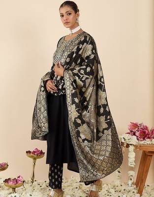 Women Ethnic Motifs Embroidered Regular Kurta with Trousers & With Dupatta 1