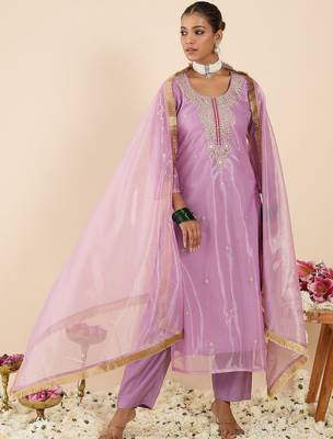 Women Ethnic Motifs Embroidered Regular Kurta with Trousers & With Dupatta 1