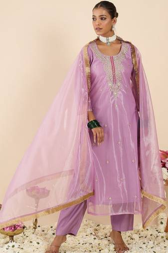 Women Ethnic Motifs Embroidered Regular Kurta with Trousers & With Dupatta