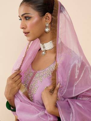 Women Ethnic Motifs Embroidered Regular Kurta with Trousers & With Dupatta 3