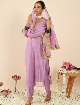 Women Ethnic Motifs Embroidered Regular Kurta with Trousers & With Dupatta 4
