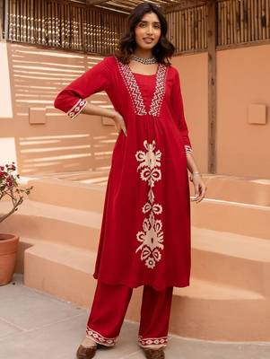 Women Ethnic Motifs Embroidered A-Line Kurta with Palazzos 3