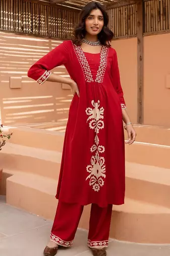 Women Ethnic Motifs Embroidered A-Line Kurta with Palazzos