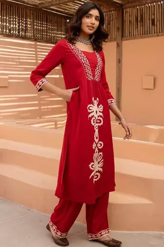 Women Ethnic Motifs Embroidered A-Line Kurta with Palazzos