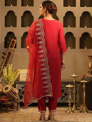 Women Ethnic Motifs Embroidered Regular Kurta with Trousers & With Dupatta 4