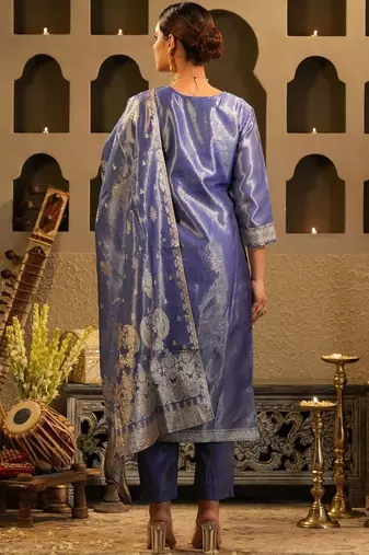 Ethnic Motifs Woven Design Zari Liva Kurta With Trousers & With Dupatta