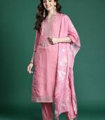 Floral Embroidered Kurta with Trousers & Dupatta
