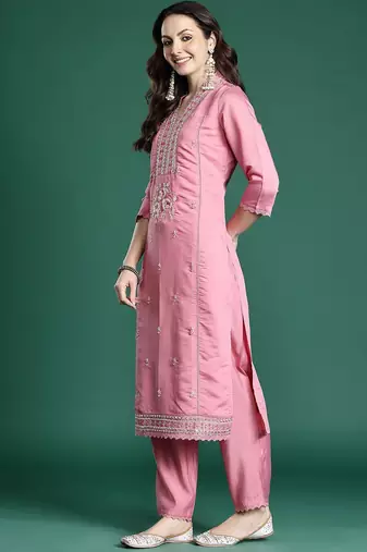 Floral Embroidered Kurta with Trousers & Dupatta