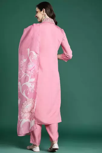 Floral Embroidered Kurta with Trousers & Dupatta