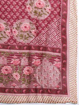 Floral Printed Angrakha Mirror Work Pure Cotton Kurta With Trousers & Dupatta 4