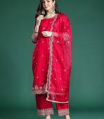Ethnic Motifs Embroidered Sequinned Kurta With Trousers & Dupatta