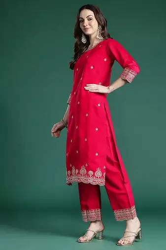 Ethnic Motifs Embroidered Sequinned Kurta With Trousers & Dupatta