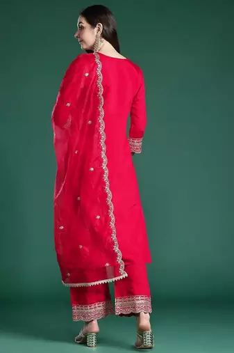 Ethnic Motifs Embroidered Sequinned Kurta With Trousers & Dupatta